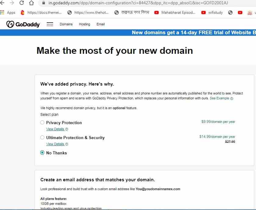 Domain buys on GoDaddy only at only 70 rs ($99 cent) with promo code 2020: [100% Working Trick]