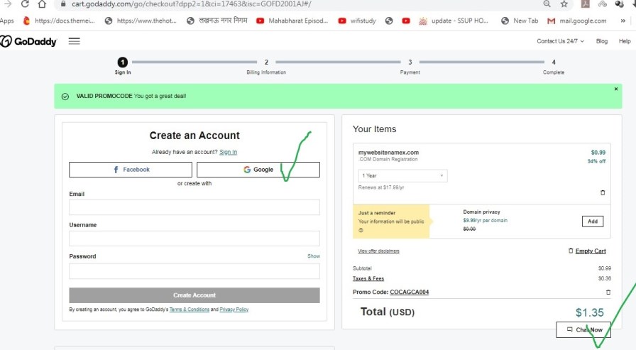 Domain buys on GoDaddy only at only 70 rs ($99 cent) with promo code 2020: [100% Working Trick]