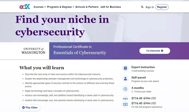 Best cybersecurity courses online for free: edX Essentials of Cybersecurity