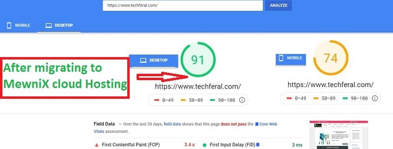 After migrating to MewniX Cloud Hosting: Desktop and Mobile speed on Google Page Speed Insight test report