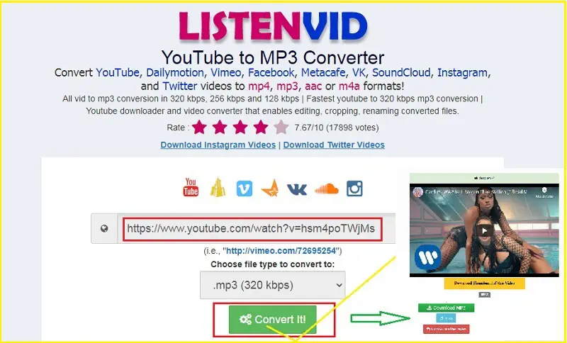 Best youtube online downloader to mp3 bitrate 320 kbps: Listenvid