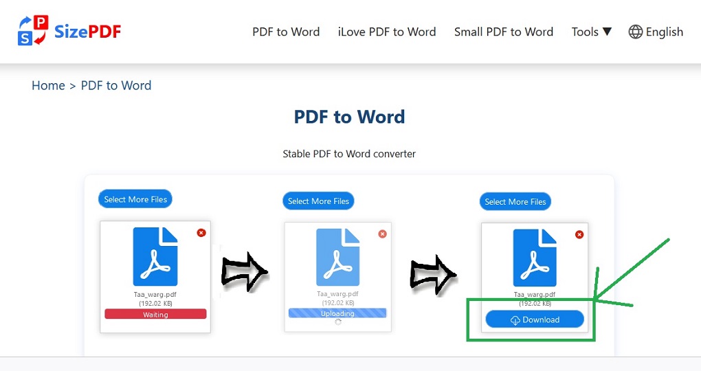 SizePDF: PDF to word convertor