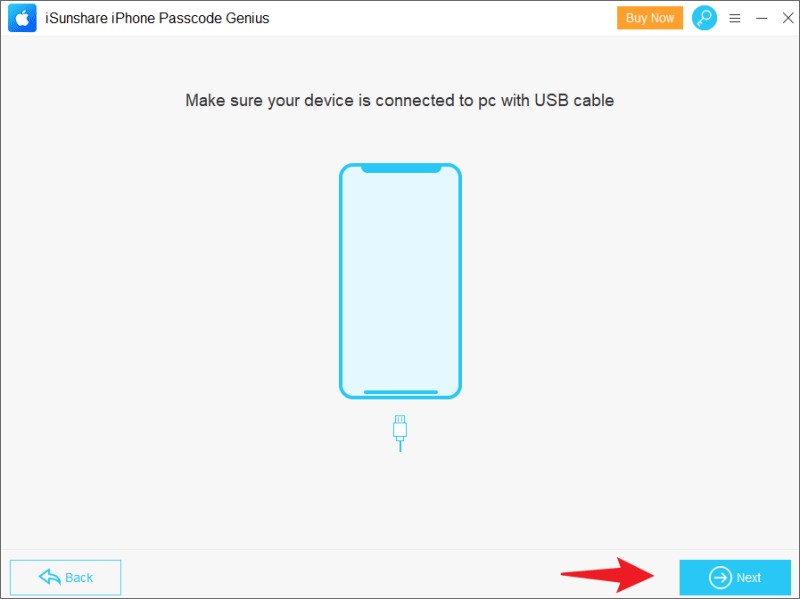 Connect your iPhone to the computer with a USB cable and click "Next" to continue.